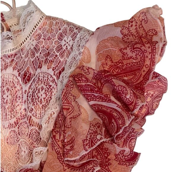 ASOS Paisley Flounce Tiered Mini Dress Lace & Ruffle Size 4 - Picture 7 of 12